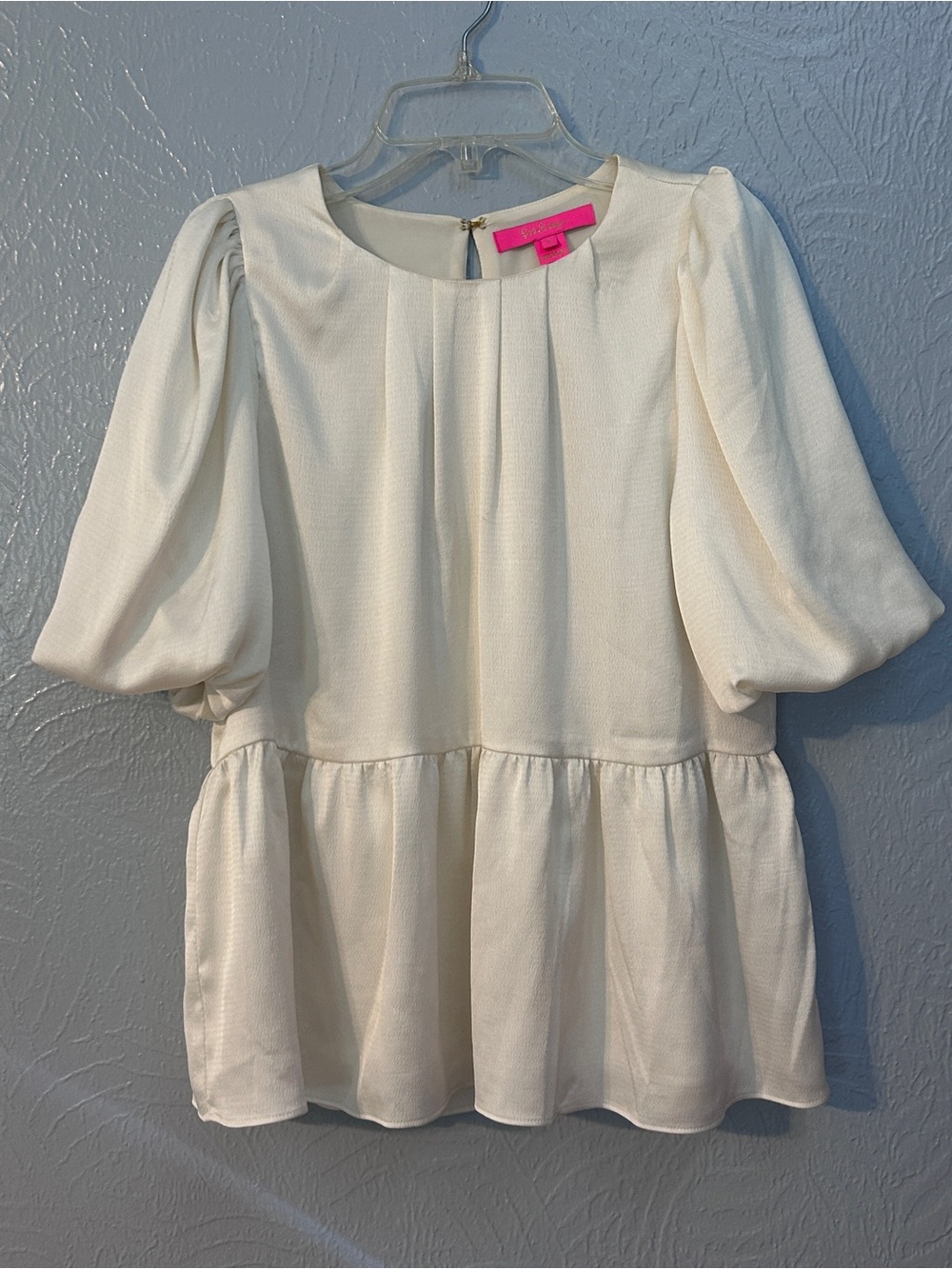 Lilly Pulitzer Cream Puff-Sleeve Peplum Top